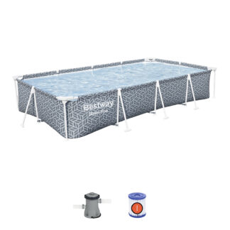 Piscina desmontável Bestway Steel Pro 366 x 201 x 66 cm com filtro de cartucho de 1 249 L/h e design com folhas cinzentas