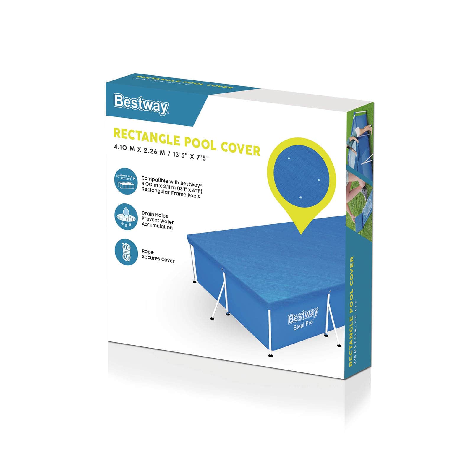Cobertor para piscina rectangular Bestway 410 x 226 cm compatible con piscinas rectangulares Bestway de 410 x 211 cm | Azul - Imagen 5