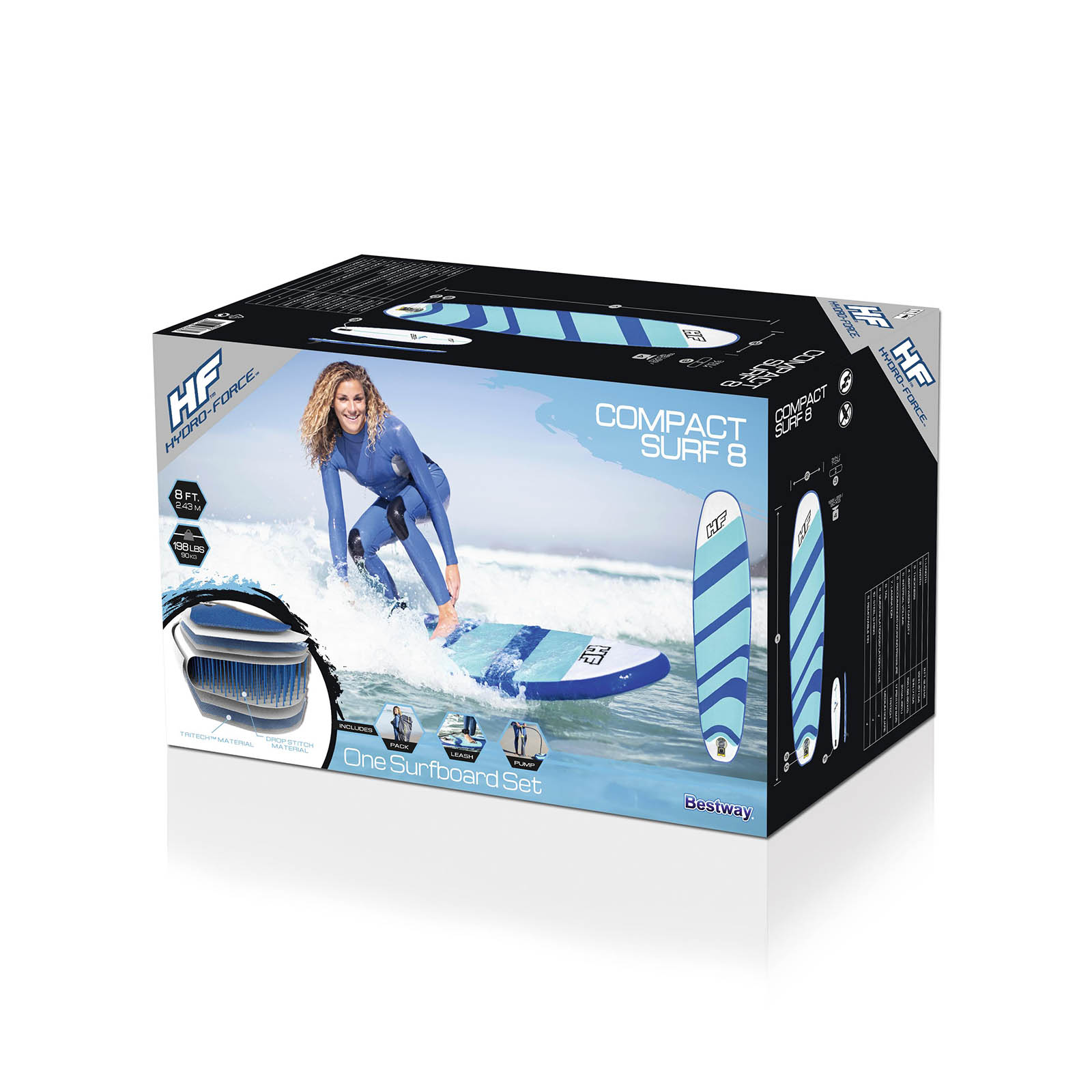 Tabla Surf Hinchable Bestway Hydro-Force Compact Surf 8 243x57x7 cm Con Bomba y Bolsa de Viaje - Imagen 6