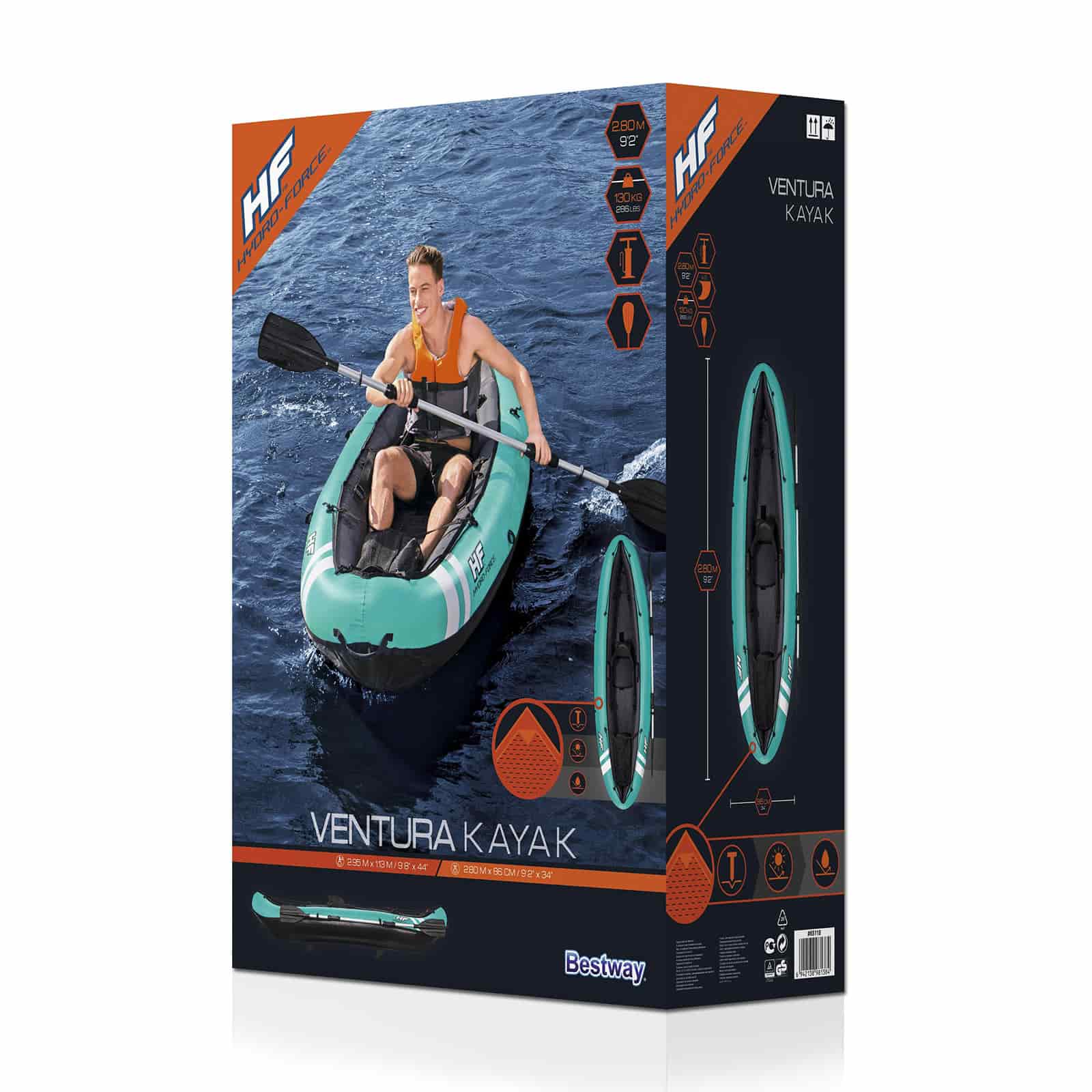 Kayak Hinchable Bestway Hydro-Force Ventura 280x86 cm 1 Persona con Inflador y Remo - Imagen 8
