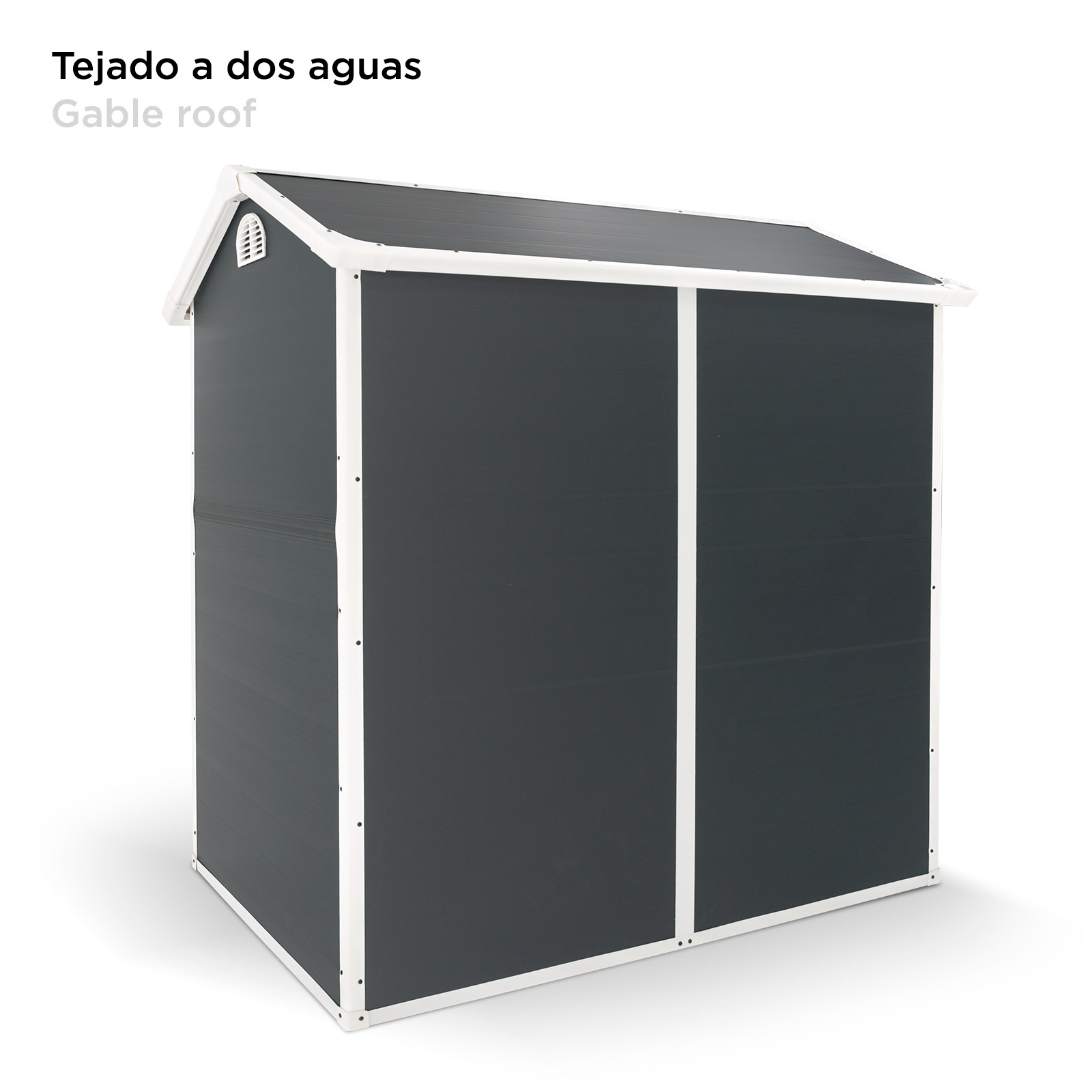 Cabina de resina para exterior Gardiun New Marena, 2,57 m², 130 x 190 x 203 cm, com janela lateral e aberturas de ventilação, antracite/branco - Image 3