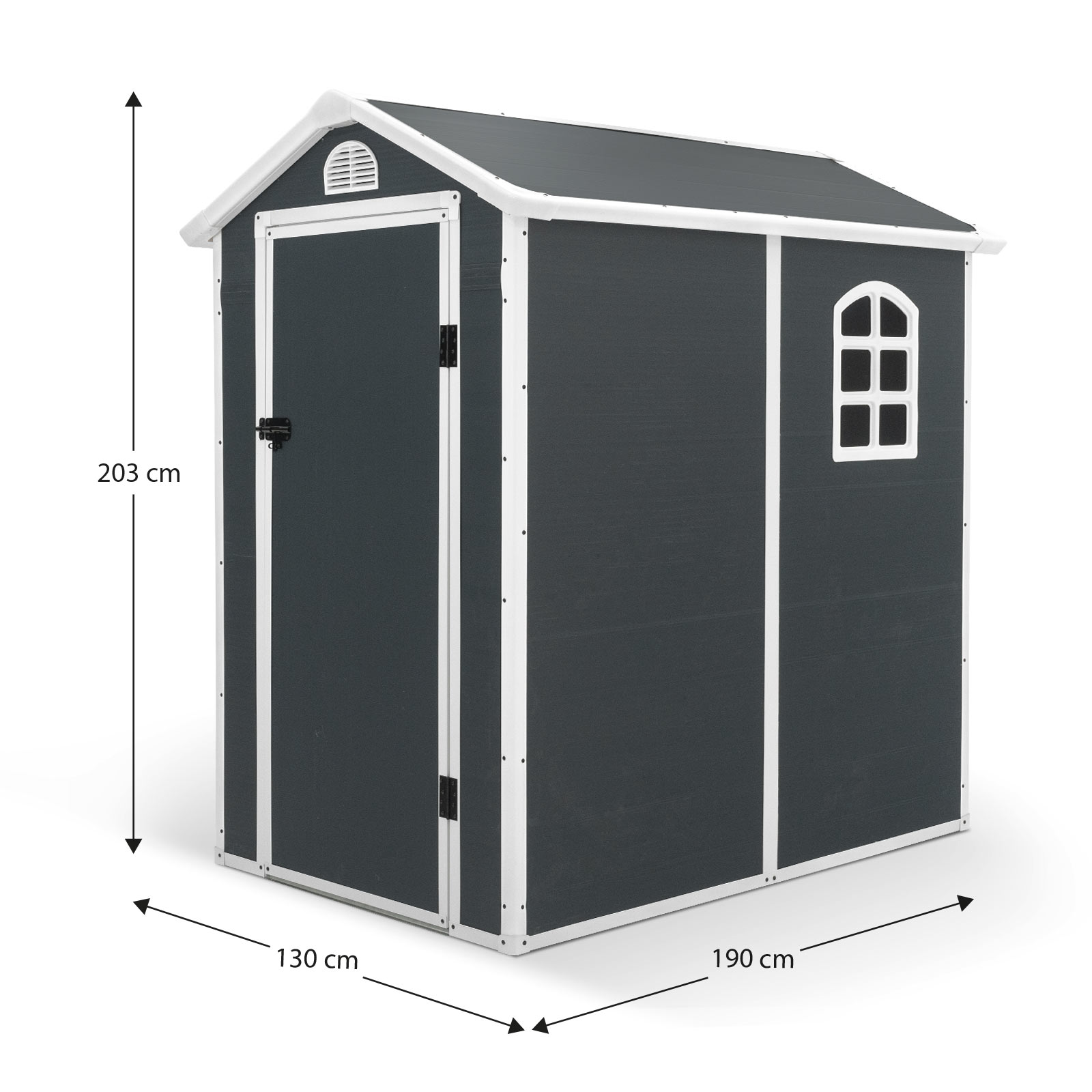 Cabina de resina para exterior Gardiun New Marena, 2,57 m², 130 x 190 x 203 cm, com janela lateral e aberturas de ventilação, antracite/branco - Image 4