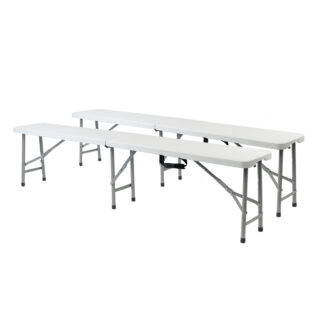 Conjunto de 2 bancos dobráveis e portáteis Gardiun New Koln, 180 x 29 x 43 cm, em resina, cor branco