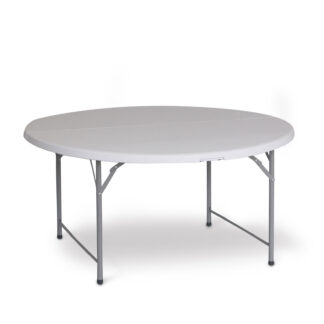 Mesa redonda dobrável e portátil Gardiun New Koln, Ø122x74 cm, em resina branca, com pega e sistema de bloqueio
