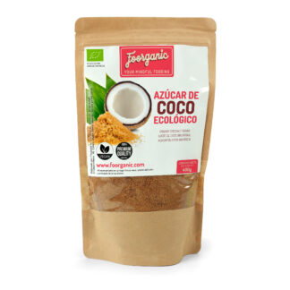 Azúcar de Coco Ecológica Foorganic Pack  400g | Endulzante Natural Sin Refinar | Producido en España | Sabor Suave y Nutritivo | Sin aditivos | Vegano