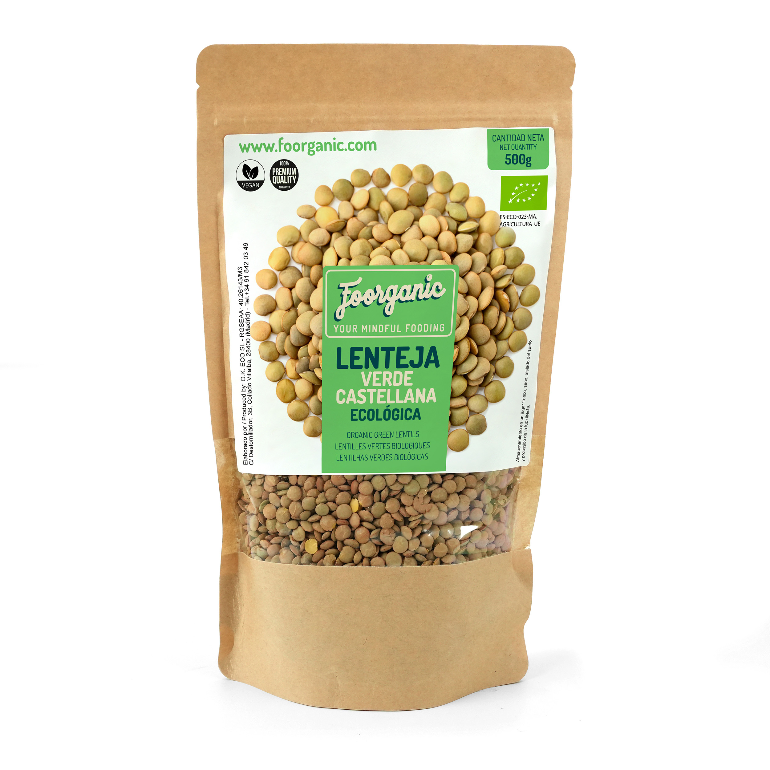 Lenteja Castellana Ecológica Foorganic Pack 500g | Fuente de Proteínas | Ideal para Guisos y Ensaladas | Producida en España | Vegana | Sin aditivos